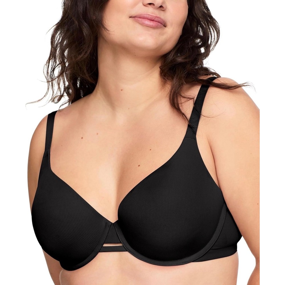 Warners Cloud 9 Underwire Bra 36D Black Lightly Lined Ribbed WRW253PU09